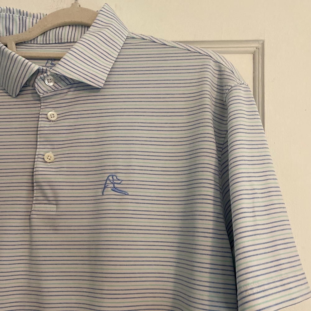 Rhoback The Whaler Blue Green Striped Short Sleeve Polo Size Large - Picture 4 of 7